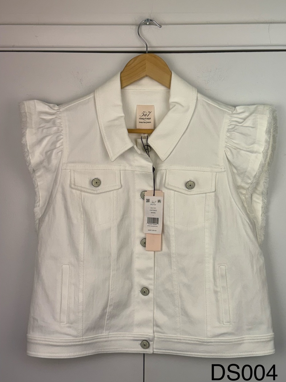 Cinq à Sept Adley Flutter Sleeve Denim Vest White L NWT